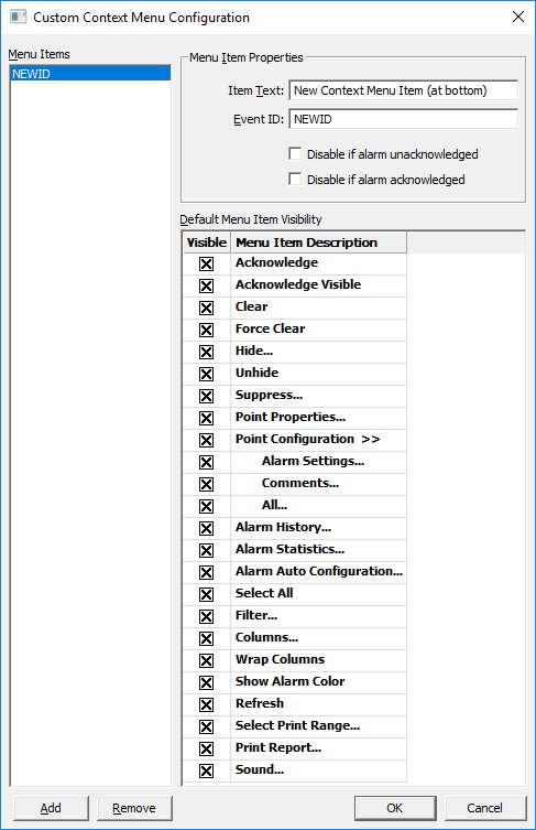 Custom Context Menu Configuration